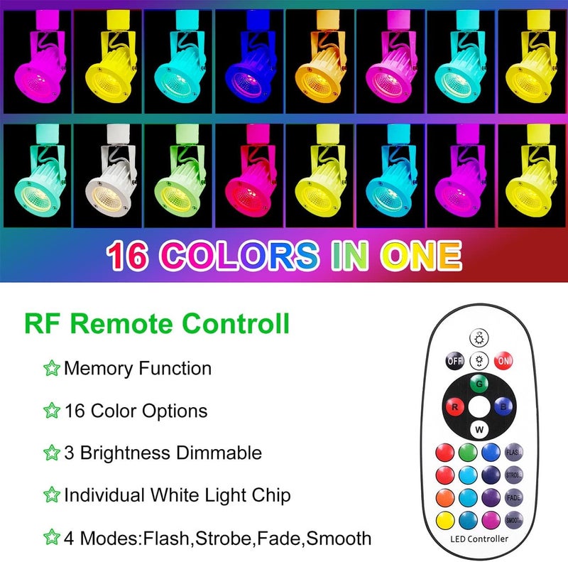 INTWELL 15W RGB LED Track Light Heads,Color Changing Track Lighting Head for Accent,Art,Party,Game Room,RGBW Ceiling Track Spotlight Fixtures Halo Type 8 Pack (White) - Image 4